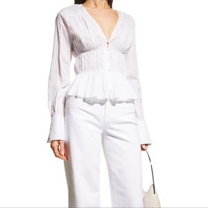 Frame ruched v-neck blouse white